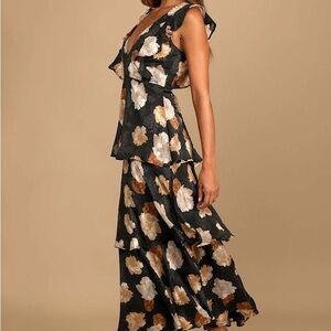 Lulu's Black and Gold Floral Maxi Dress